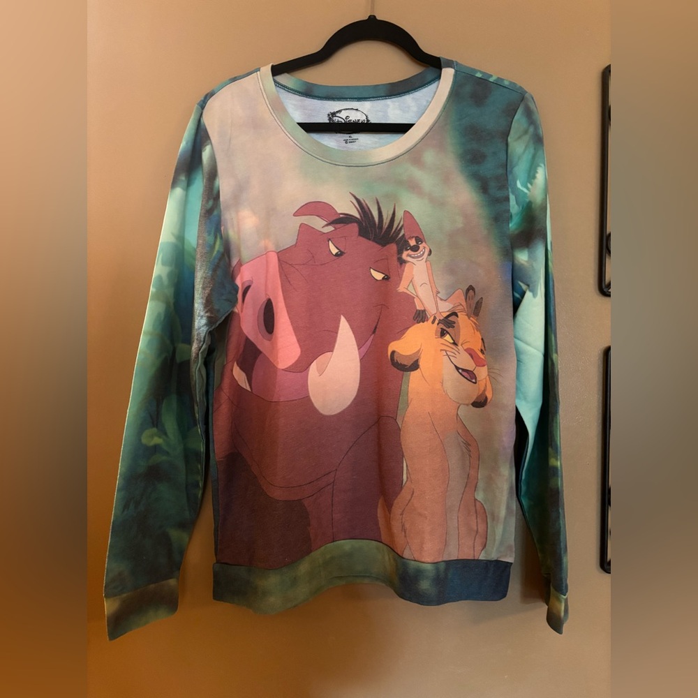 Disney The Lion King TRIO Timon Pumbaa Simba Ladies Pullover Top Sweatshirt NWOT